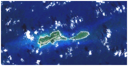 Vista area del Mapa de Islas del Cisne, Islas de la Bahia 